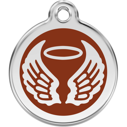 Red Dingo Enamel Angel Wings Tag - Brown- Lifetime Guarantee - Cat, Dog, Pet ID Tag Engraved