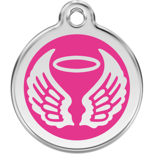 Red Dingo Enamel Angel Wings Tag -Hot Pink - Lifetime Guarantee - Cat, Dog, Pet ID Tag Engraved