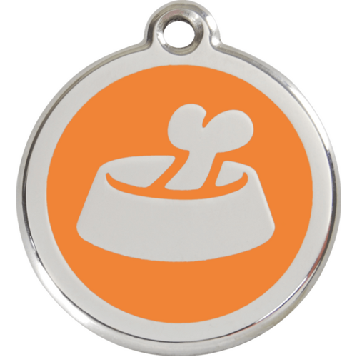 Red Dingo Bone in Bowl Tag Orange - Lifetime Guarantee - Cat, Dog, Pet ID Tag Engraved