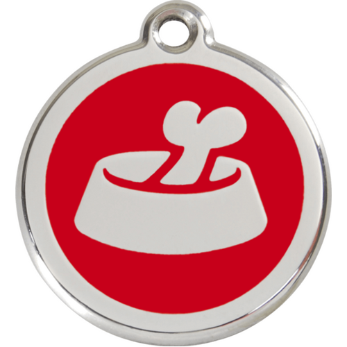 Red Dingo Bone in Bowl Tag Red - Lifetime Guarantee - Cat, Dog, Pet ID Tag Engraved