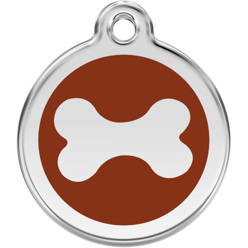 Red Dingo Bone Tag Brown - Lifetime Guarantee - Cat, Dog, Pet ID Tag Engraved