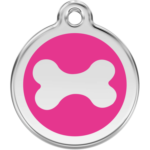 Red Dingo Bone Tag Hot Pink - Lifetime Guarantee - Cat, Dog, Pet ID Tag Engraved