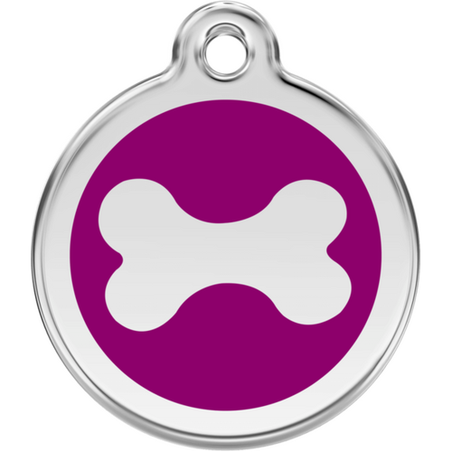 Red Dingo Bone Tag Purple - Lifetime Guarantee - Cat, Dog, Pet ID Tag Engraved