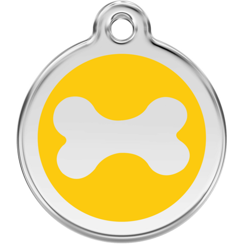 Red Dingo Bone Tag Yellow - Lifetime Guarantee - Cat, Dog, Pet ID Tag Engraved