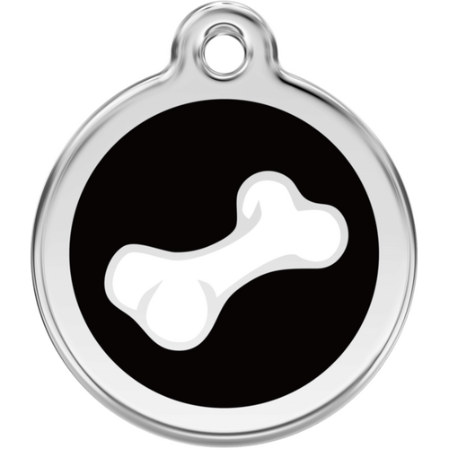 Red Dingo 2D Bone Tag Black - Lifetime Guarantee - Cat, Dog, Pet ID Tag Engraved