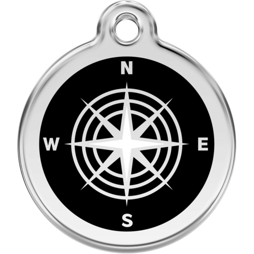 Red Dingo Enamel Compass Black - Lifetime Guarantee - Cat, Dog, Pet ID Tag Engraved