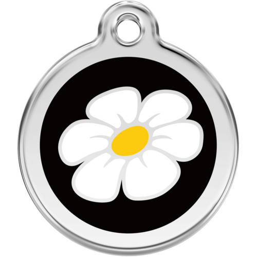 Red Dingo Enamel Daisy Tag - Black - Lifetime Guarantee - Cat, Dog, Pet ID Tag Engraved