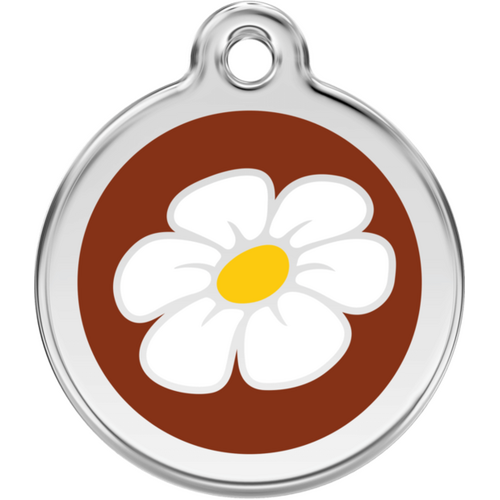 Red Dingo Enamel Daisy Tag - Brown - Lifetime Guarantee - Cat, Dog, Pet ID Tag Engraved