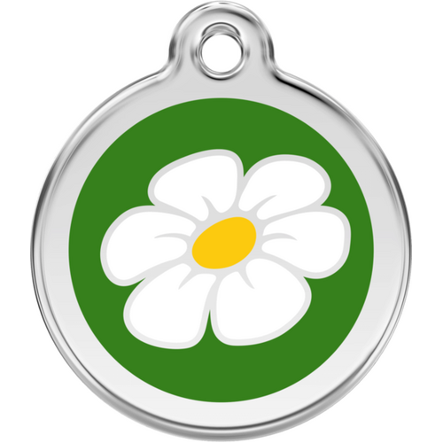 Red Dingo Enamel Daisy Tag - Green - Lifetime Guarantee - Cat, Dog, Pet ID Tag Engraved