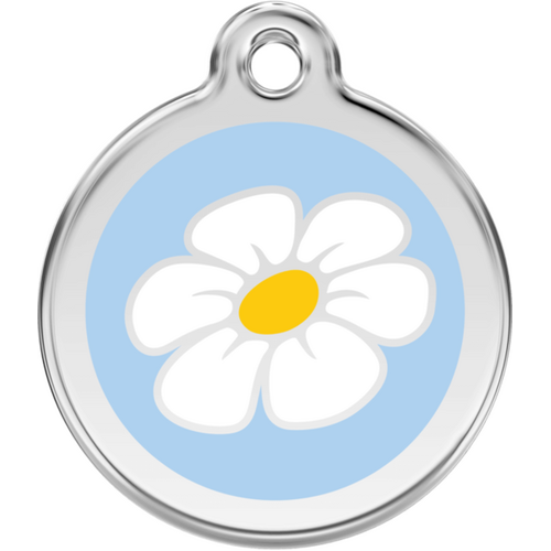 Red Dingo Enamel Daisy Tag - Light Blue - Lifetime Guarantee - Cat, Dog, Pet ID Tag Engraved