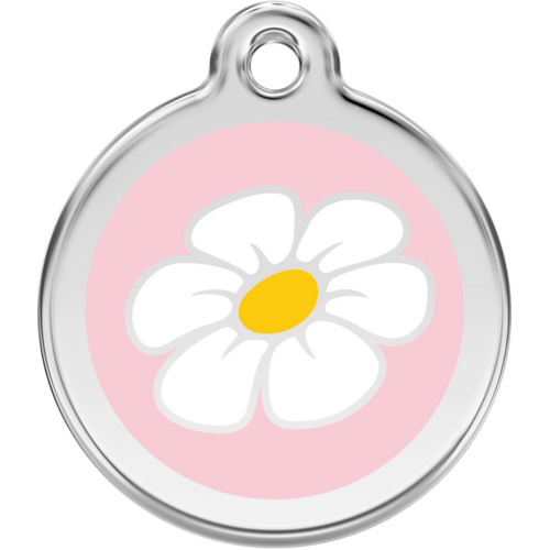 Red Dingo Enamel Daisy Tag - Light Pink - Lifetime Guarantee - Cat, Dog, Pet ID Tag Engraved