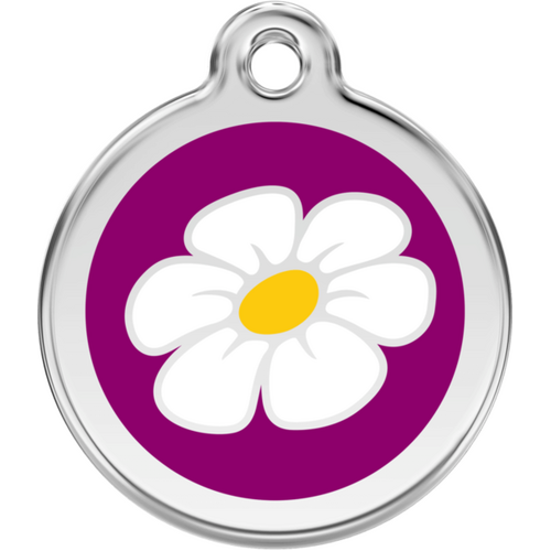 Red Dingo Enamel Daisy Tag - Purple - Lifetime Guarantee - Cat, Dog, Pet ID Tag Engraved