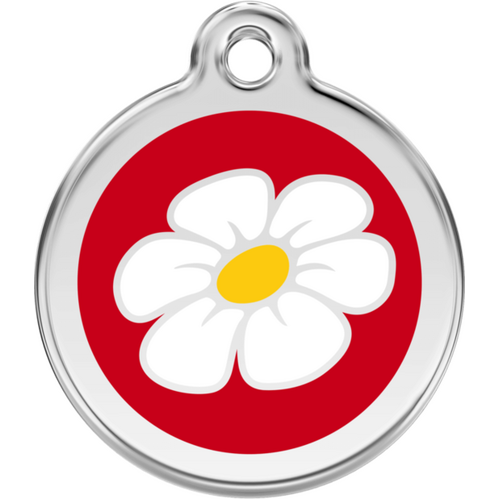 Red Dingo Enamel Daisy Tag - Red - Lifetime Guarantee - Cat, Dog, Pet ID Tag Engraved