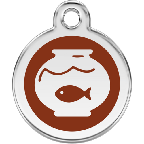 Red Dingo Enamel Fish Bowl Tag - Brown - Lifetime Guarantee - Cat, Dog, Pet ID Tag Engraved