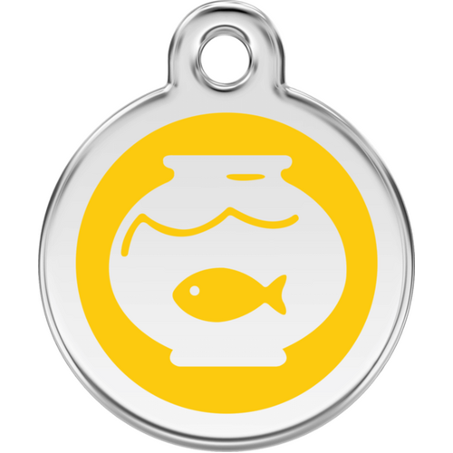 Red Dingo Enamel Fish Bowl Tag - Yellow - Lifetime Guarantee - Cat, Dog, Pet ID Tag Engraved