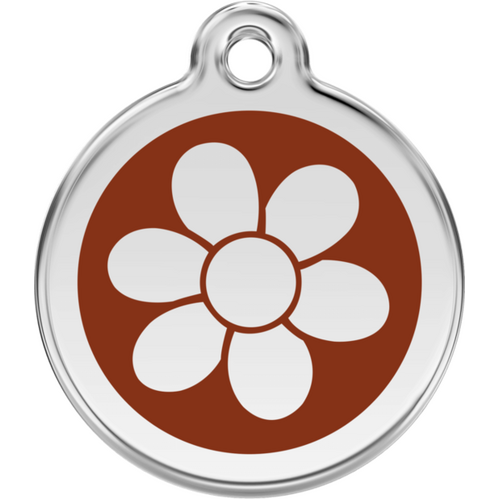 Red Dingo Flower Brown Tag - Lifetime Guarantee - Cat, Dog, Pet ID Tag Engraved