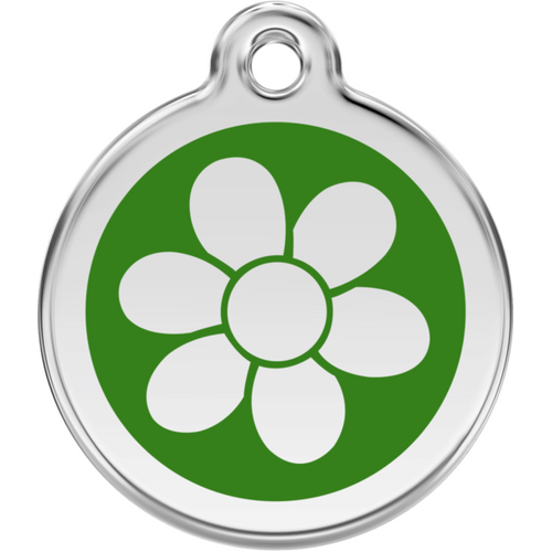 Red Dingo Flower Green Tag - Lifetime Guarantee - Cat, Dog, Pet ID Tag Engraved