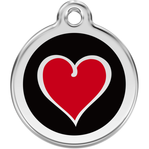 Red Dingo Enamel Black/Red Heart Tag - Lifetime Guarantee - Cat, Dog, Pet ID Tag Engraved