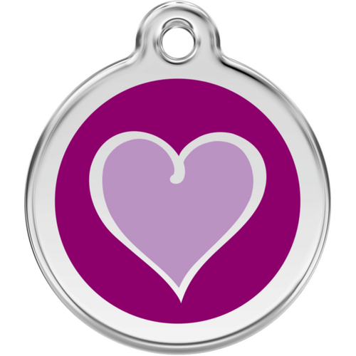 Red Dingo Enamel Purple/Pink Heart Tag - Lifetime Guarantee - Cat, Dog, Pet ID Tag Engraved