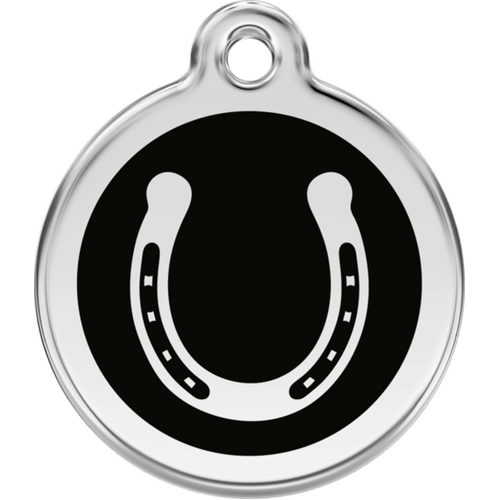 Red Dingo Horse Shoe Black Tag - Lifetime Guarantee - Cat, Dog, Pet ID Tag Engraved