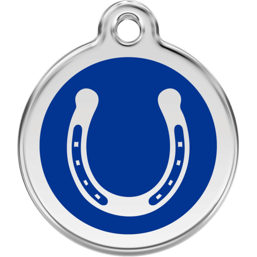 Red Dingo Horse Shoe Dark Blue Tag - Lifetime Guarantee - Cat, Dog, Pet ID Tag Engraved