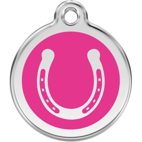 Red Dingo Horse Shoe Hot Pink Tag - Lifetime Guarantee - Cat, Dog, Pet ID Tag Engraved