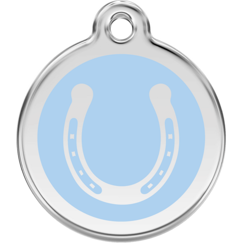 Red Dingo Horse Shoe Light Blue Tag - Lifetime Guarantee - Cat, Dog, Pet ID Tag Engraved