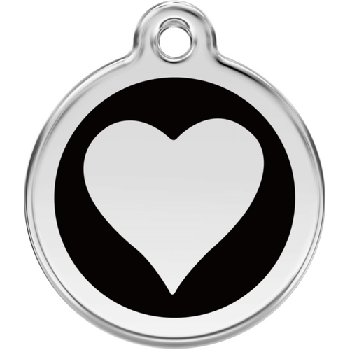 Red Dingo Enamel Black Heart Tag - Lifetime Guarantee - Cat, Dog, Pet ID Tag Engraved