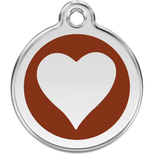 Red Dingo Enamel Brown Heart Tag - Lifetime Guarantee - Cat, Dog, Pet ID Tag Engraved