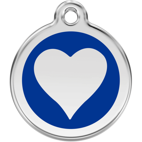 Red Dingo Enamel Dark Blue Heart Tag - Lifetime Guarantee - Cat, Dog, Pet ID Tag Engraved