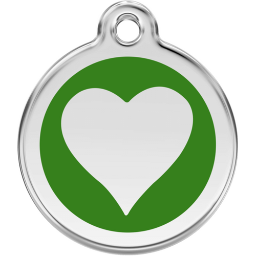 Red Dingo Enamel Green Heart Tag - Lifetime Guarantee - Cat, Dog, Pet ID Tag Engraved