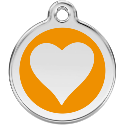 Red Dingo Enamel Orange Heart Tag - Lifetime Guarantee - Cat, Dog, Pet ID Tag Engraved