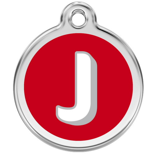 Red Dingo Alphabet &quot;J&quot; - Lifetime Guarantee - Cat, Dog, Pet ID Tag Engraved