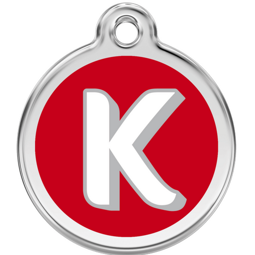 Red Dingo Alphabet &quot;K&quot; - Lifetime Guarantee - Cat, Dog, Pet ID Tag Engraved