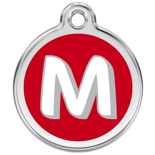 Red Dingo Alphabet &quot;M&quot; - Lifetime Guarantee - Cat, Dog, Pet ID Tag Engraved