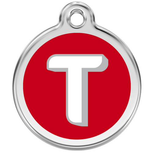 Red Dingo Alphabet &quot;T&quot; - Lifetime Guarantee - Cat, Dog, Pet ID Tag Engraved