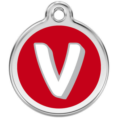 Red Dingo Alphabet &quot;V&quot; - Lifetime Guarantee - Cat, Dog, Pet ID Tag Engraved