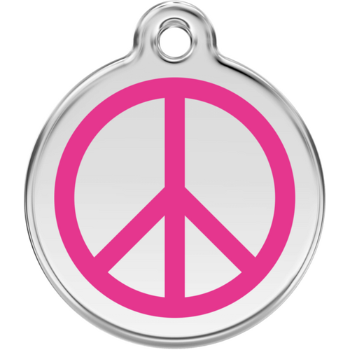 Red Dingo Peace Hot Pink Tag - Lifetime Guarantee - Cat, Dog, Pet ID Tag Engraved