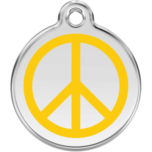 Red Dingo Peace Yellow Tag - Lifetime Guarantee - Cat, Dog, Pet ID Tag Engraved