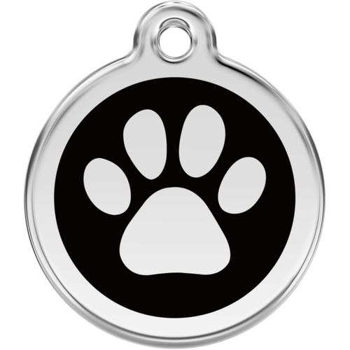 Red Dingo Enamel Paw Print Tag Black - Lifetime Guarantee - Cat, Dog, Pet ID Tag Engraved