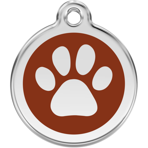 Red Dingo Enamel Paw Print Tag Brown - Lifetime Guarantee - Cat, Dog, Pet ID Tag Engraved