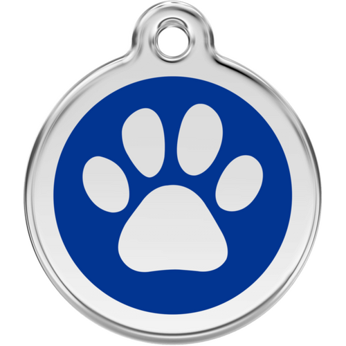 Red Dingo Enamel Paw Print Tag Dark Blue - Lifetime Guarantee - Cat, Dog, Pet ID Tag Engraved