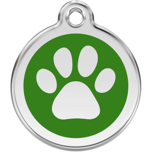 Red Dingo Enamel Paw Print Tag Green - Lifetime Guarantee - Cat, Dog, Pet ID Tag Engraved