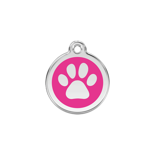 Red Dingo Enamel Paw Print Tag Hot Pink - Lifetime Guarantee - Cat, Dog, Pet ID Tag Engraved