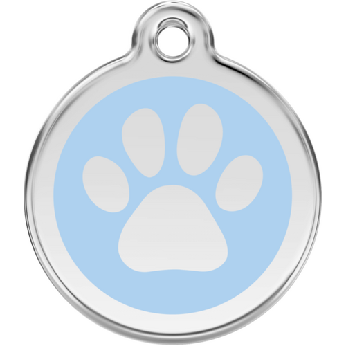 Red Dingo Enamel Paw Print Tag Light Blue - Lifetime Guarantee - Cat, Dog, Pet ID Tag Engraved