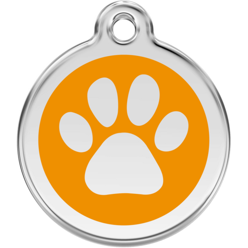 Red Dingo Enamel Paw Print Tag Orange - Lifetime Guarantee - Cat, Dog, Pet ID Tag Engraved