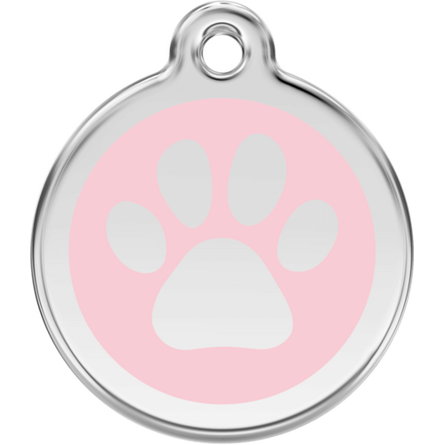 Red Dingo Paw Print Tag Pink - Lifetime Guarantee - Cat, Dog, Pet ID Tag Engraved