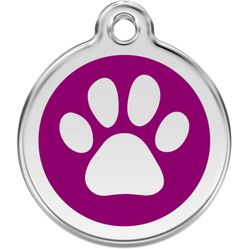 Red Dingo Enamel Paw Print Tag Purple - Lifetime Guarantee - Cat, Dog, Pet ID Tag Engraved