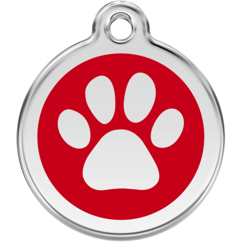 Red Dingo Enamel Paw Print Tag Red - Lifetime Guarantee - Cat, Dog, Pet ID Tag Engraved