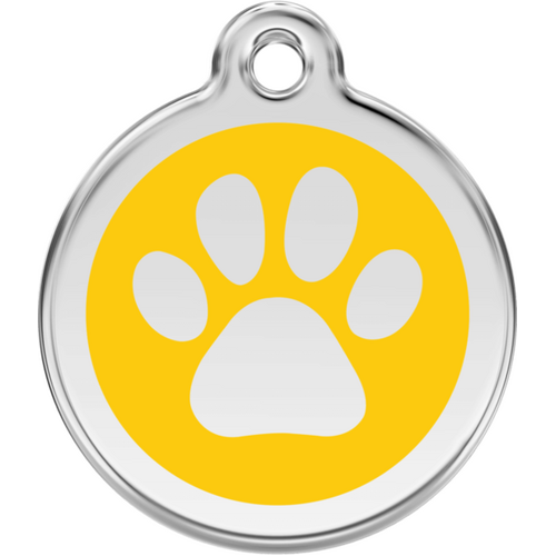 Red Dingo Enamel Paw Print Tag Yellow - Lifetime Guarantee - Cat, Dog, Pet ID Tag Engraved